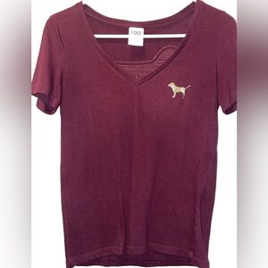 PINK Victoria's Secret Maroon V-Neck Tee